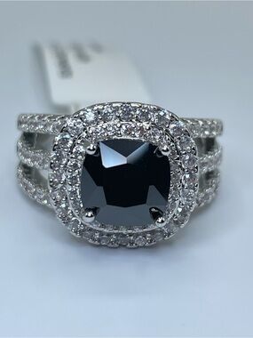 Swarovski Crystal Elements Deep Black Swarovski Element Halo Statement Ring Sz 7